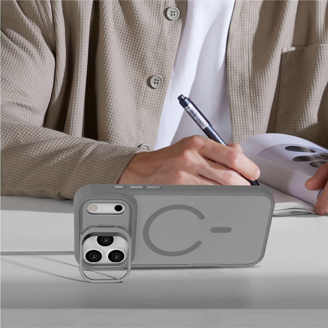 LZEL Oil Coating Camera Stand Case With Magsafe For IPhone 17 Pro | Light Gray