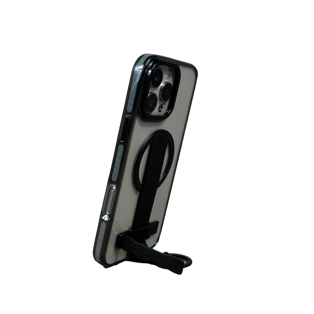 LZEL iPhone 16 Pro Max Primemag Grip Anti-drop Case With Metal Ring And Silicone Band | Clear/Black