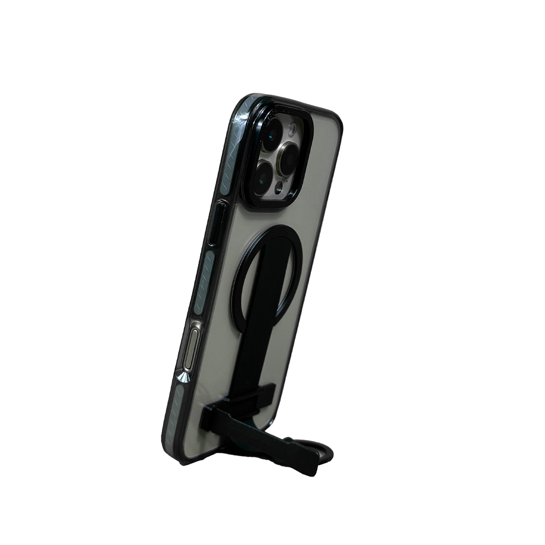 LZEL iPhone 16 Pro Max Primemag Grip Anti-drop Case With Metal Ring And Silicone Band | Clear/Black