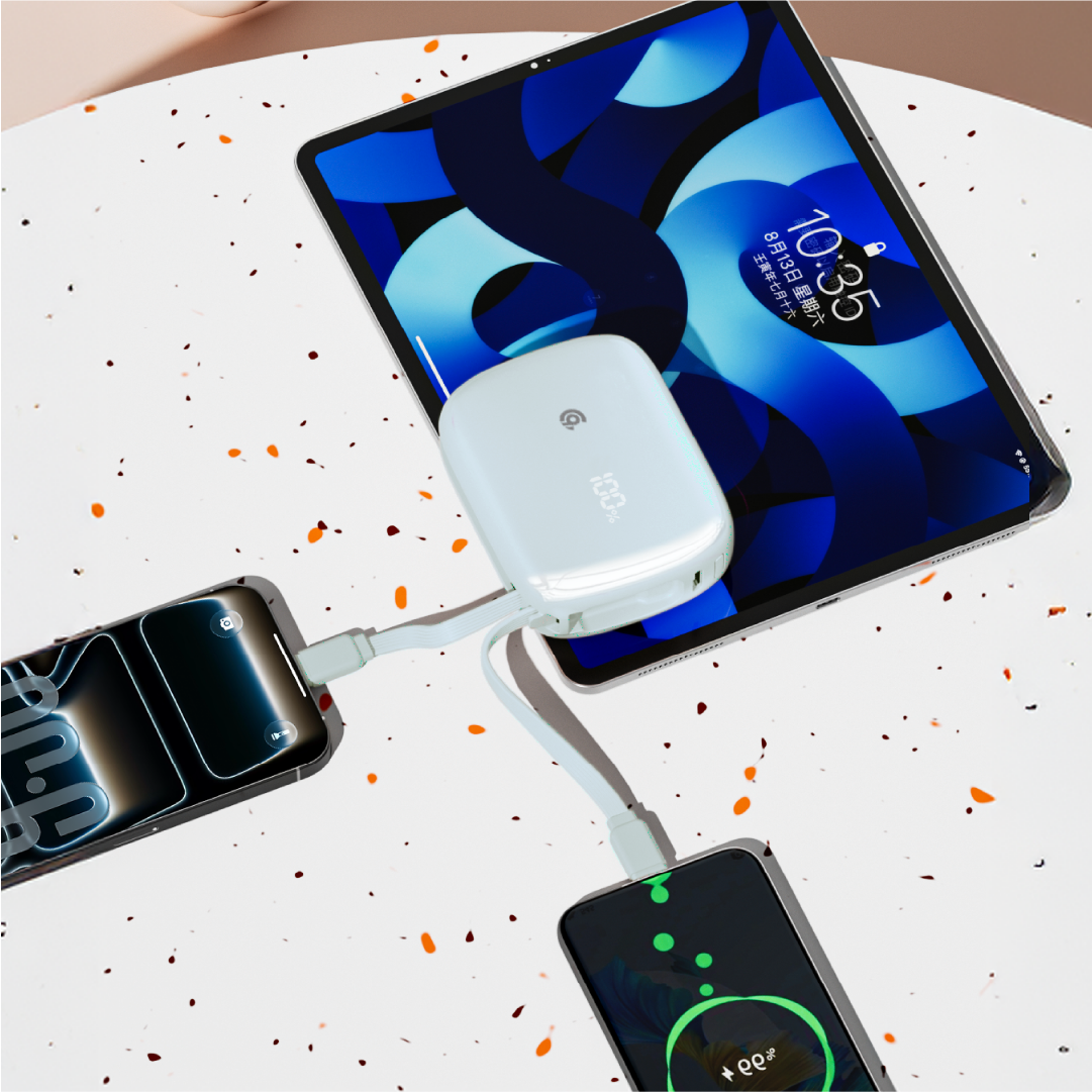 90 Percent Primflux Mini 22.5W Dual Built-In Cables Power Bank Powerdelivery Qc 3.0 | Usb-C & Lightning | Blue