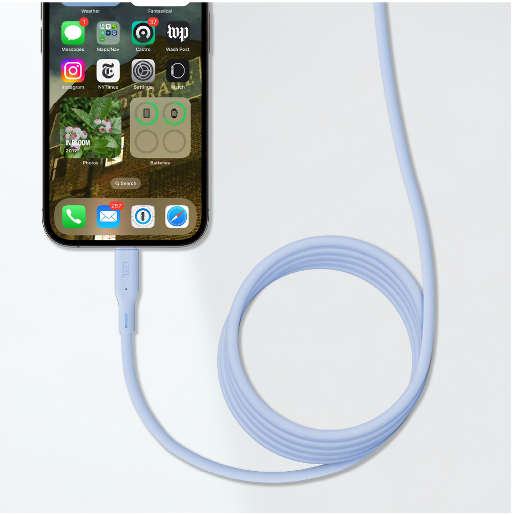 LZEL Celeris Silox CXL Soft Silicone USB-C to Lightning Cable, 480Mbps, 60W Max, 2m | Blue