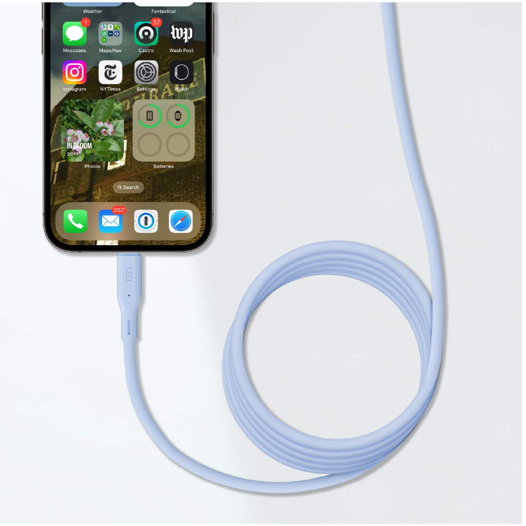 LZEL Celeris Silox CXL Soft Silicone USB-C to Lightning Cable, 480Mbps, 60W Max, 2m | Blue