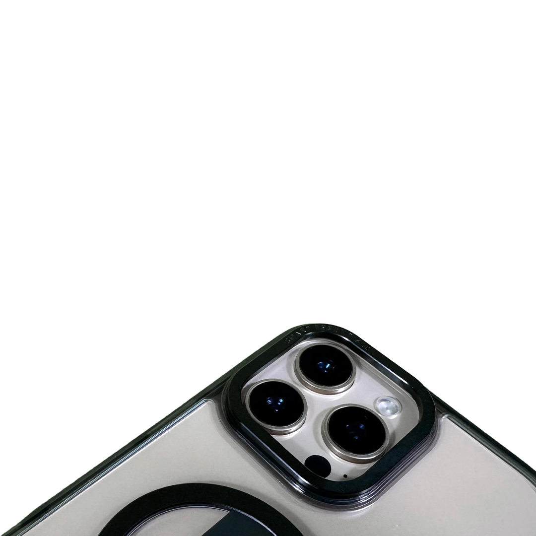 LZEL iPhone 16 Pro Max Primemag Grip Anti-drop Case With Metal Ring And Silicone Band | Clear/Black