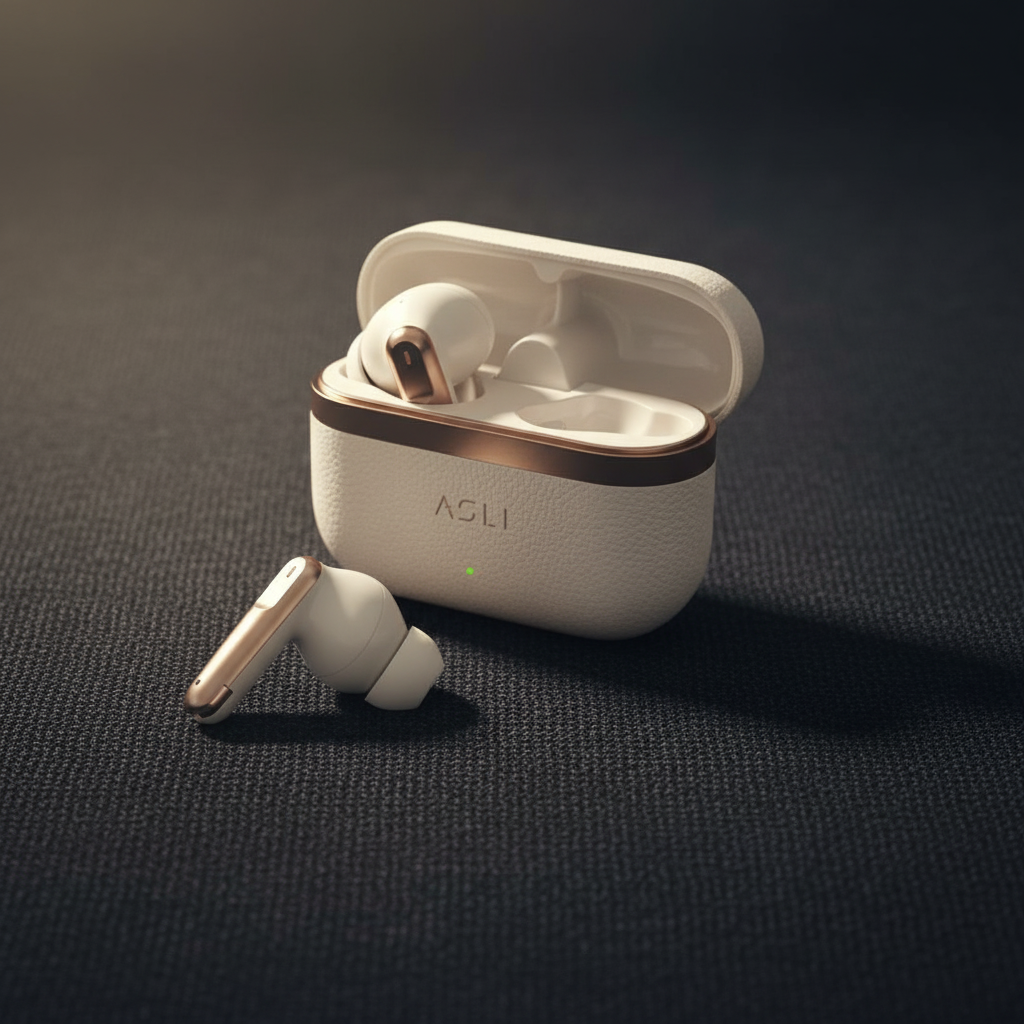 Asli Global EcoPods Air TWS Wireless ANC Bluetooth Earbuds with Active Noise Cancellation | Gold
