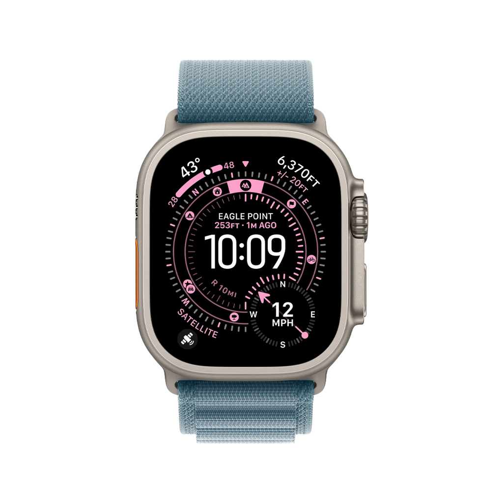 Apple Watch Ultra 3 (2025) GPS + Cellular, 49mm Natural Titanium Case with Light Blue Alpine Loop â€“ M