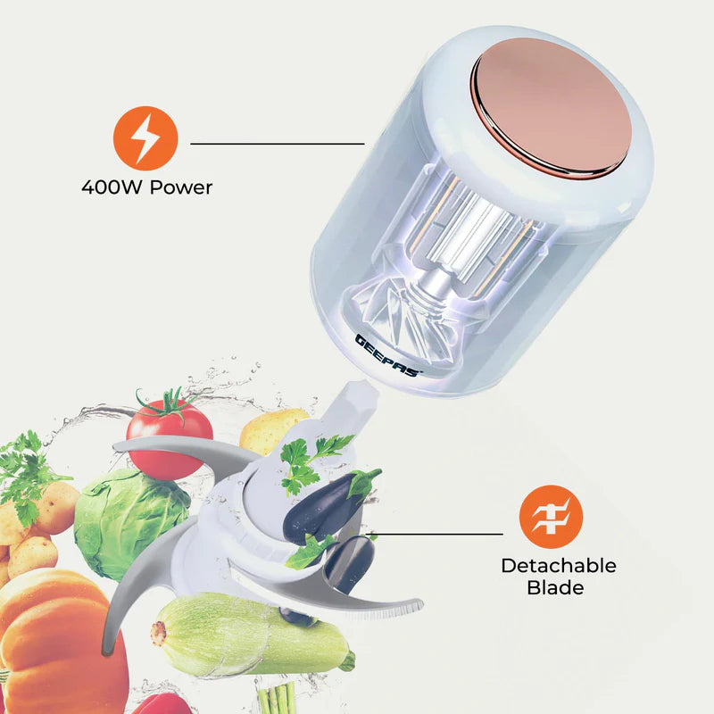 Geepas Multi Chopper | 500W| 0.5L Capacity Bowl | Stainless Steel Blades | Mincing Function | Coarse and Fine |Suitable for Vegetables, Fruits