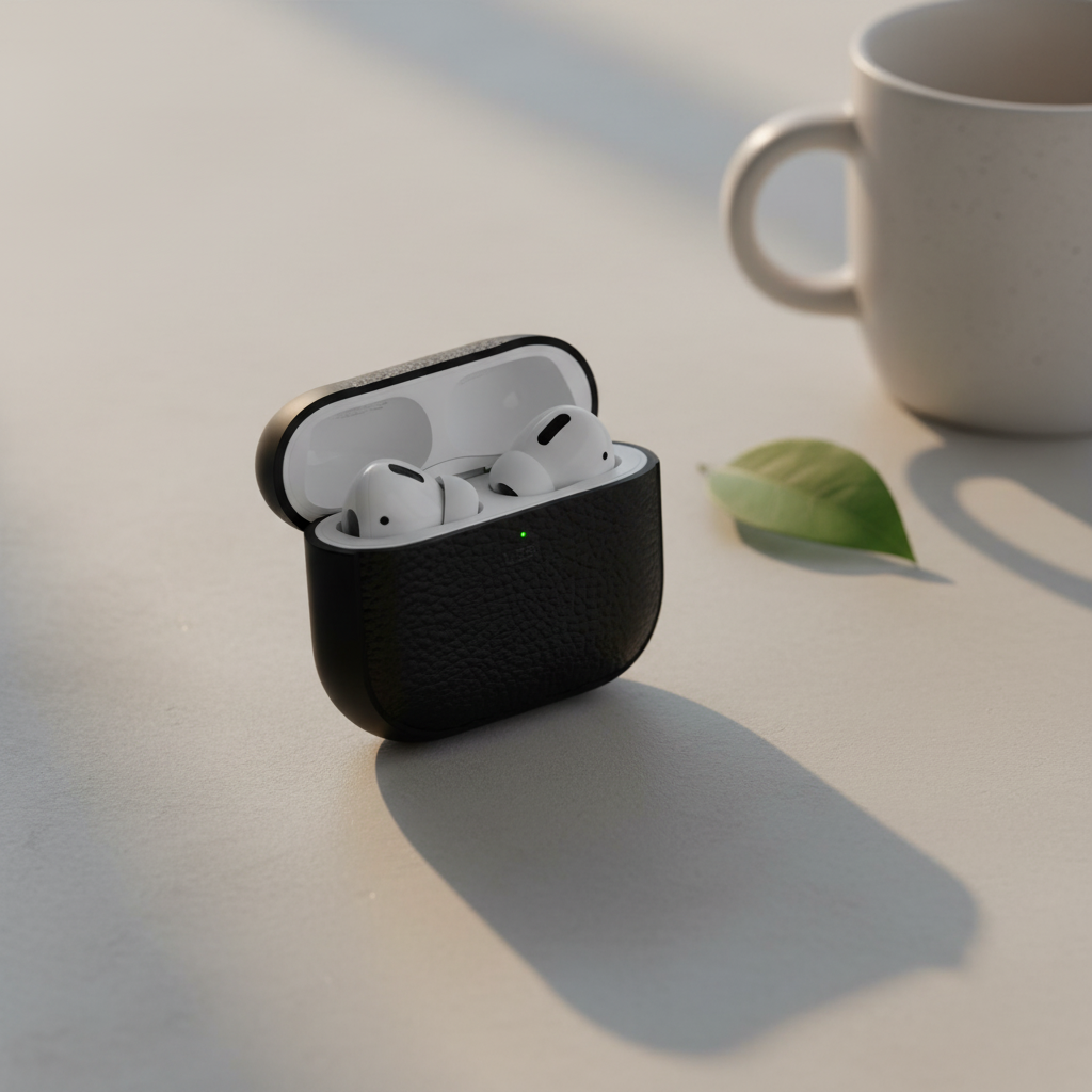 LZEL Airpods 4 Aurum Guard Premium TPU Leather Case | Black