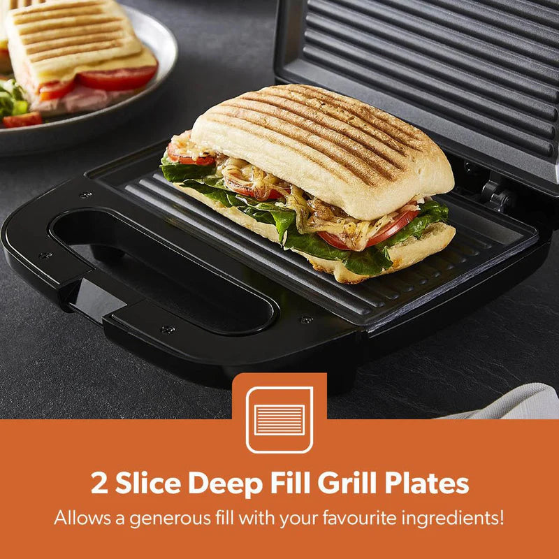 Geepas Stainless Steel Grill Maker â€“ 750W, 2-Slice, Non-Stick Plates