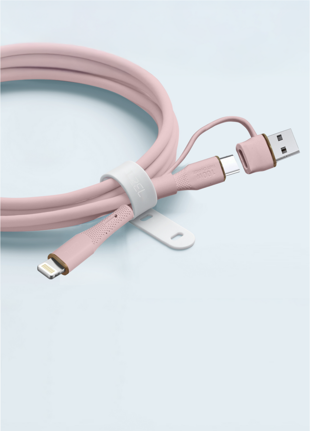 LZEL Celeris PowerDuo – 2-in-1 USB-C to Lightning 27W Silicone Cable (1m) Built-in USB-A Connector | Pink