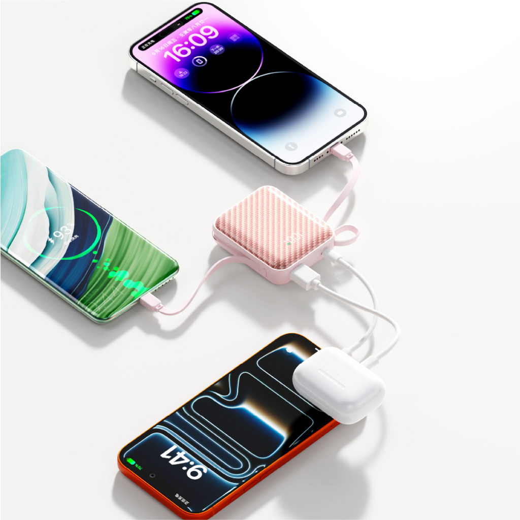 Asli ChargeFlux Mini 10000mAh Power Bank with Built-in USB-C & Lightning Cables, 35W PD Fast Charging