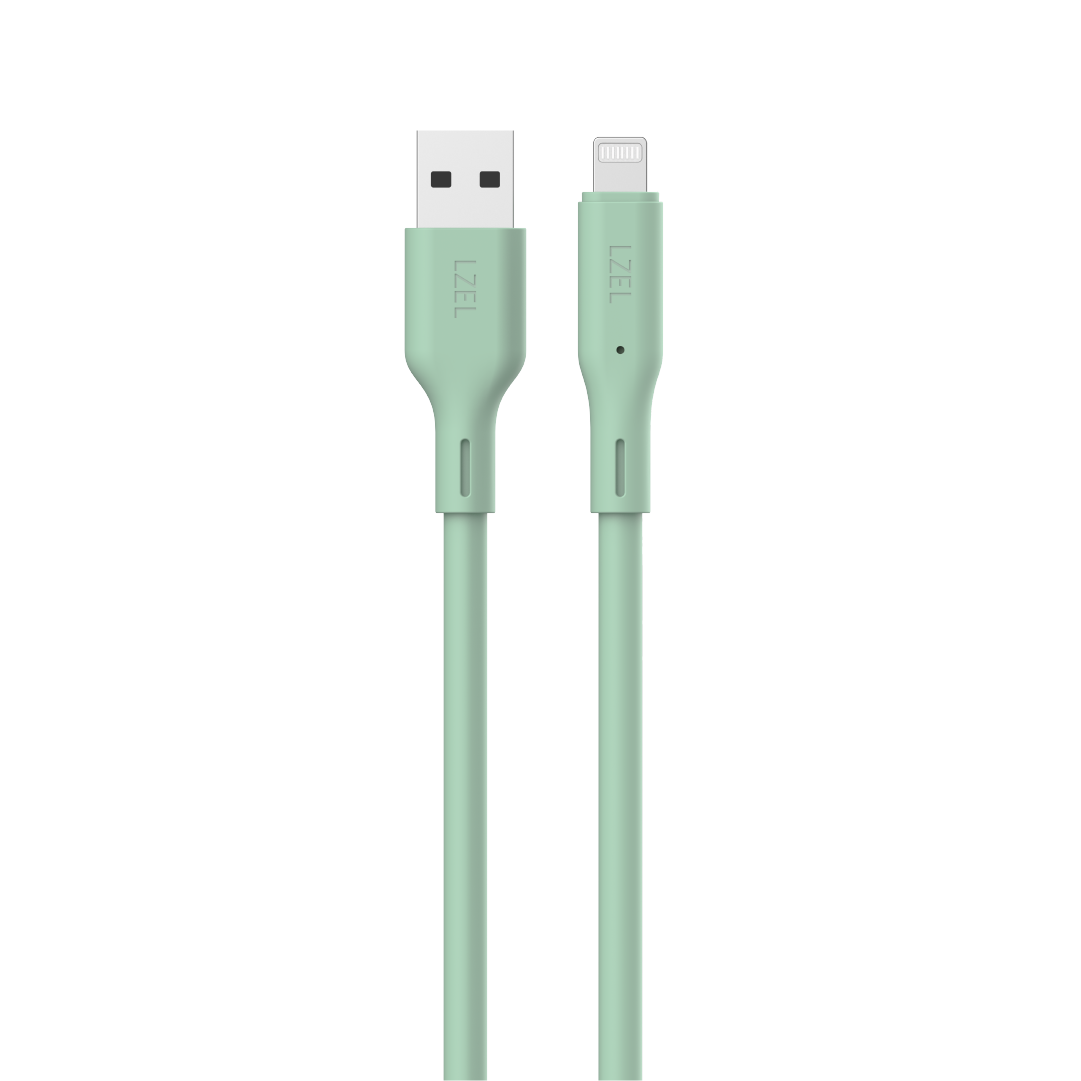LZEL Celeris Silox CXL Soft Silicone USB-A to Lightning Cable, 480Mbps, 15W Max, 1m | Green