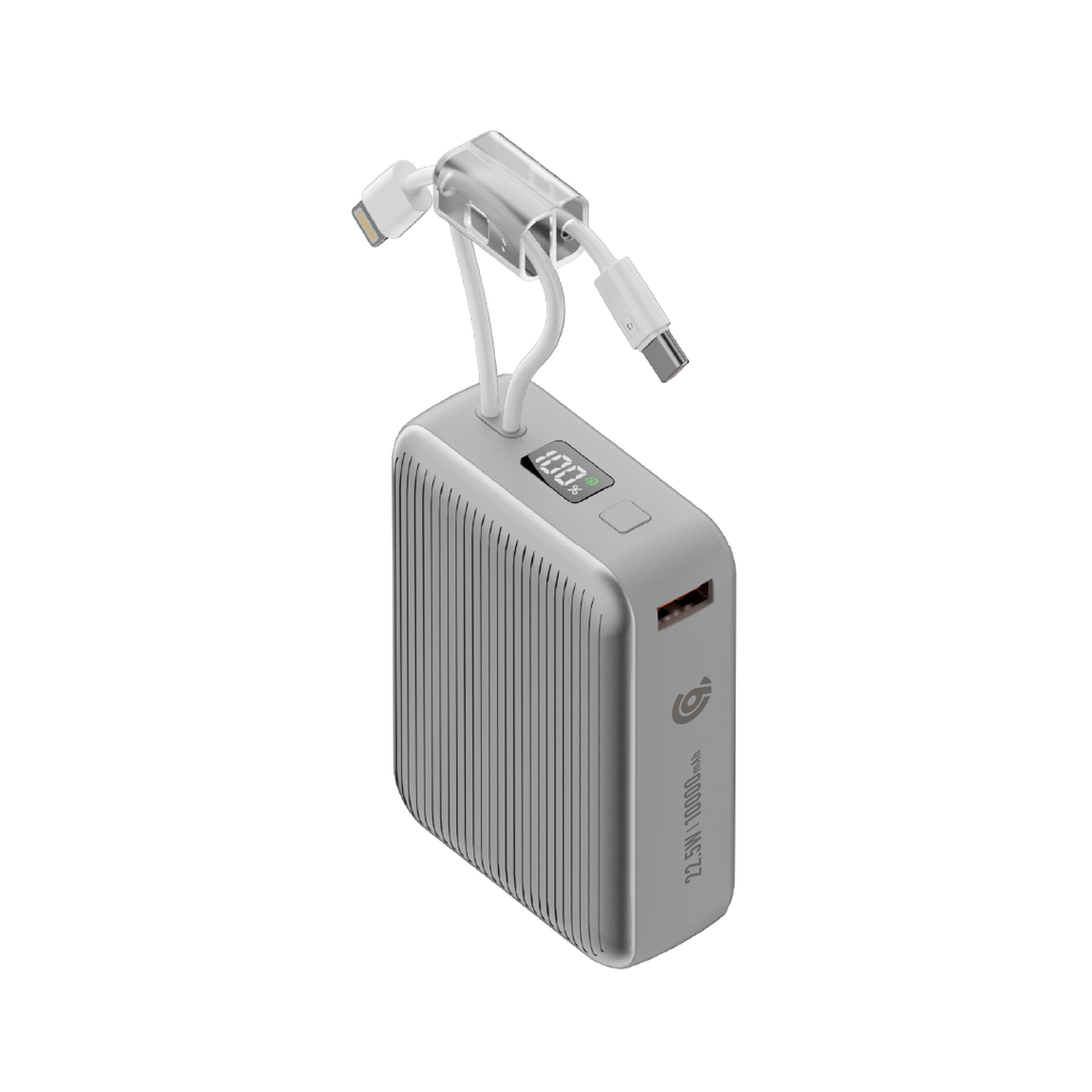 90 Percent Primcore Neo 22.5W Dual Built-In Cables Power Bank Powerdelivery | Qc 3.0 | Usb-C & Usb-A, And With Lightning | Silver