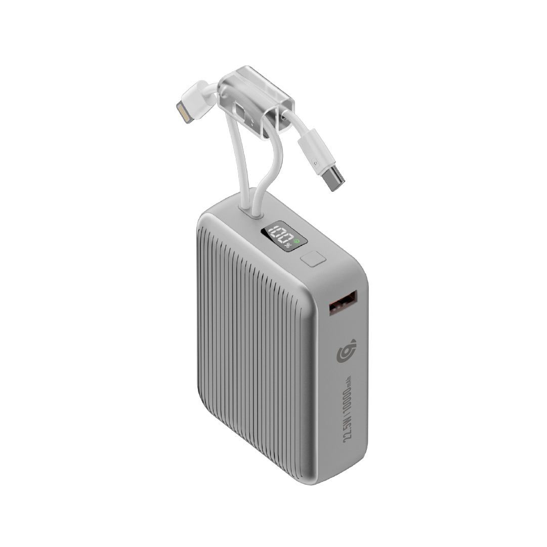 90 Percent Primcore Neo 22.5W Dual Built-In Cables Power Bank Powerdelivery | Qc 3.0 | Usb-C & Usb-A, And With Lightning | Silver