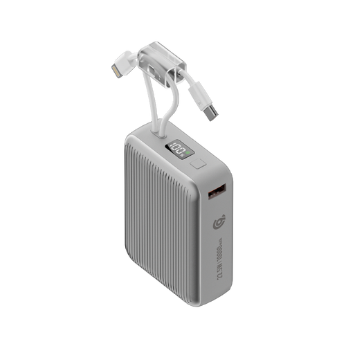 90 Percent Primcore Neo 22.5W Dual Built-In Cables Power Bank Powerdelivery | Qc 3.0 | Usb-C & Usb-A, And With Lightning | Silver