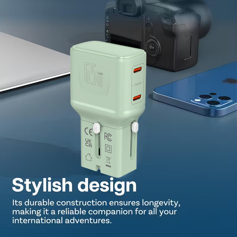 LZEL TravelPro Series Dual Port GaN Travel Wall Charger 65W I Dual Type-C Output I Global compatibility