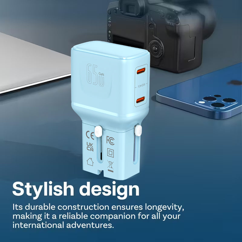 LZEL TravelPro Series Dual Port GaN Travel Wall Charger 65W I Dual Type-C Output I Global compatibility