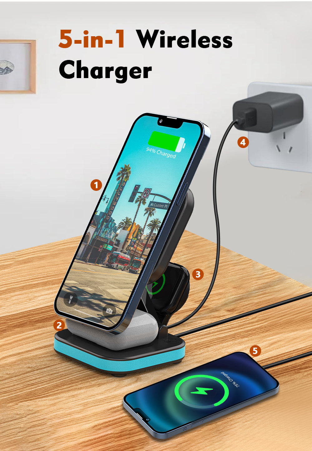LZEL Magnexus Chargedock 5-In-1 Magnetic Wireless Charger, 15W Fast Charging, USB-C Port