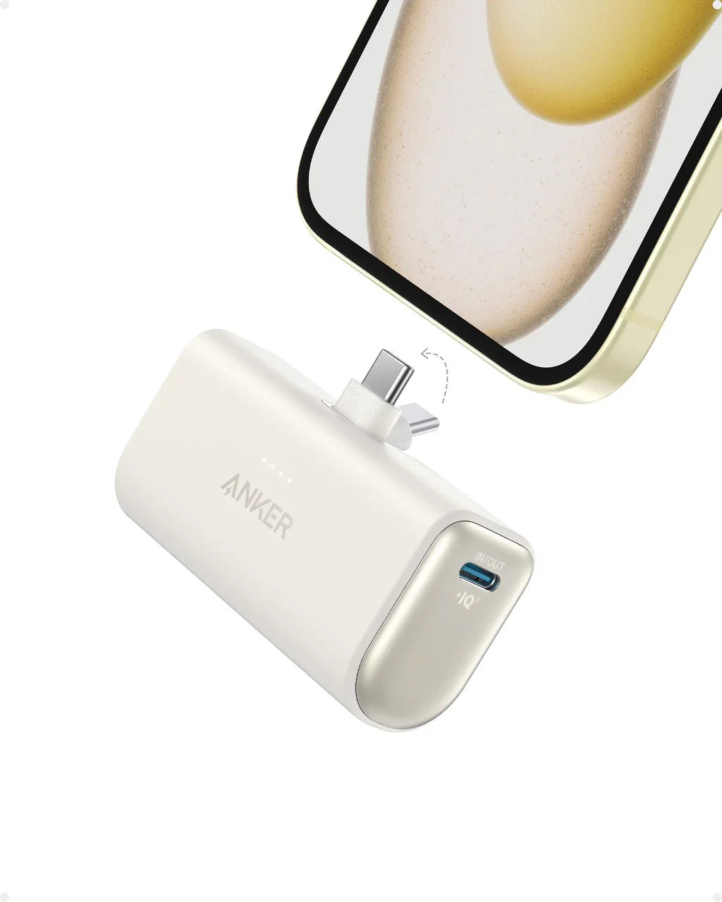 Anker 5000mAh Compact With Foldable USB-C Connector PD Fast Charging | White