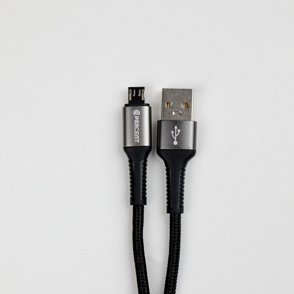 90 Percent USB-A to Micro Nylon Braided Fast Charging Data Cable 1M | Black