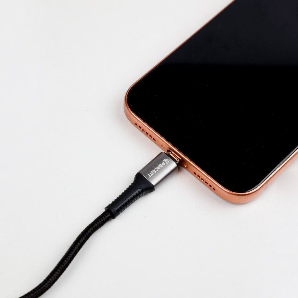90 Percent USB-A to Lightning Nylon Braided Fast Charging Data Cable 1M | Black