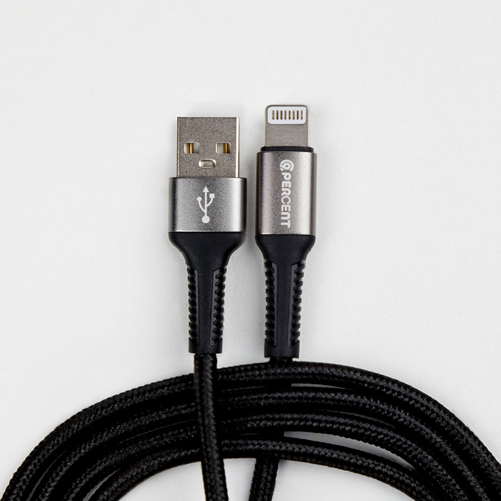 90 Percent USB-A to Lightning Nylon Braided Fast Charging Data Cable 1M | Black