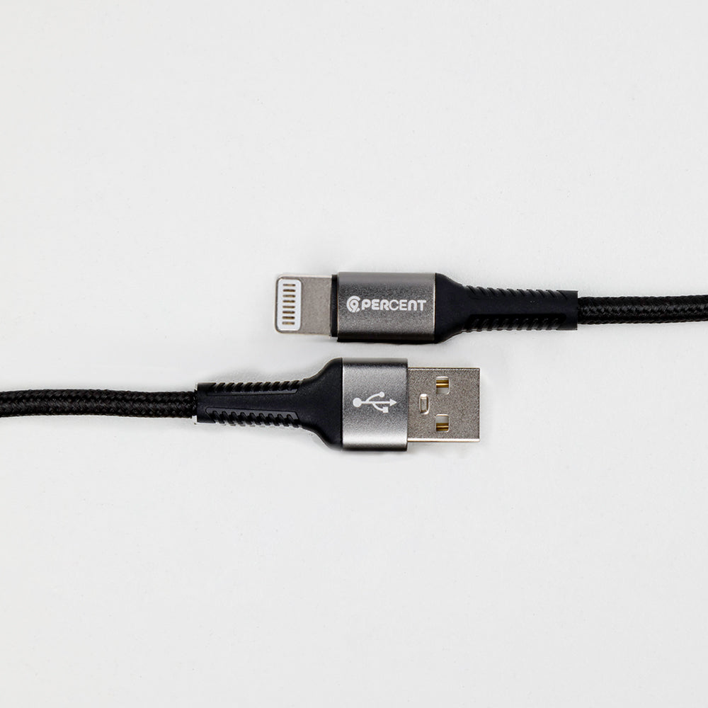 90 Percent USB-A to Lightning Nylon Braided Fast Charging Data Cable 1M | Black