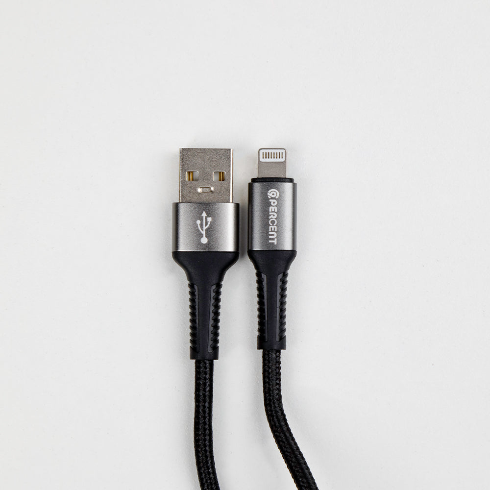 90 Percent USB-A to Lightning Nylon Braided Fast Charging Data Cable 1M | Black