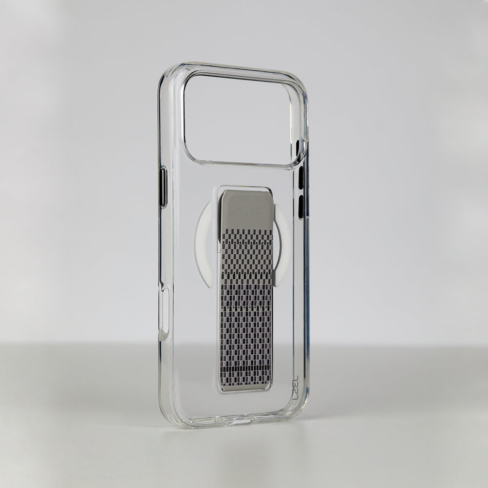 LZEL Clear Leathertand Crystal Clear Magsafe Case With Leather Kickstand For iPhone 18 Pro & 18 Pro Max