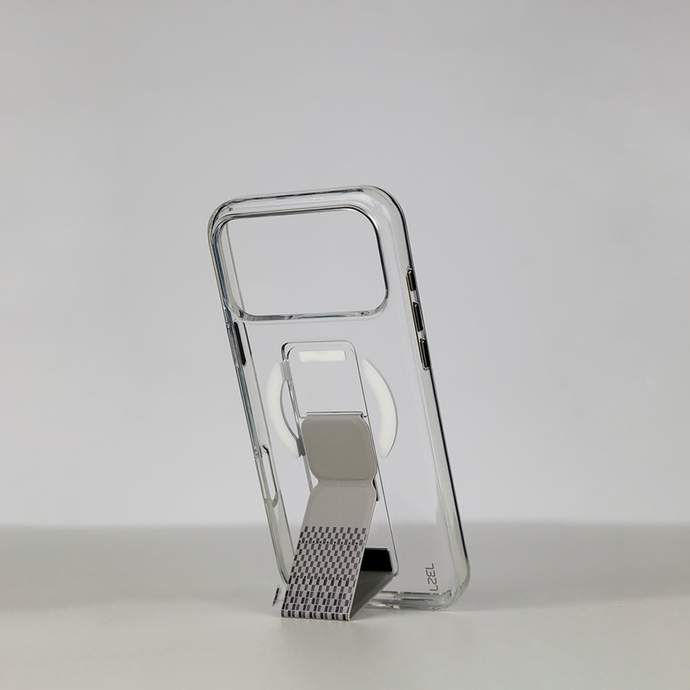 LZEL Clear Leathertand Crystal Clear Magsafe Case With Leather Kickstand For iPhone 18 Pro & 18 Pro Max