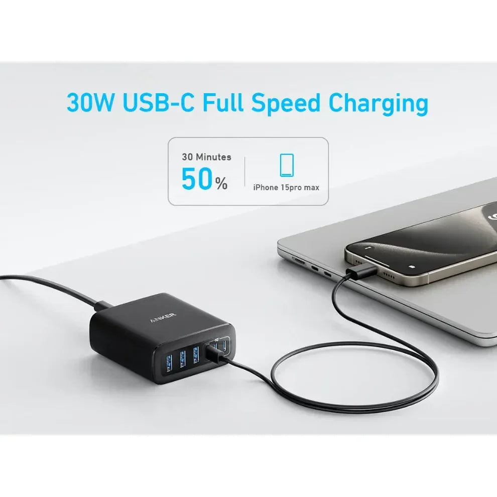 Anker Charger (112W, 6 Ports, GaN) | Black