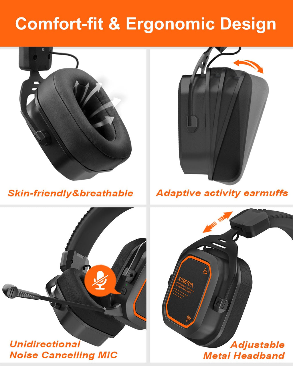 XIBERIA Wireless Gaming Headset 5.8GHz Surround Sound | Orange