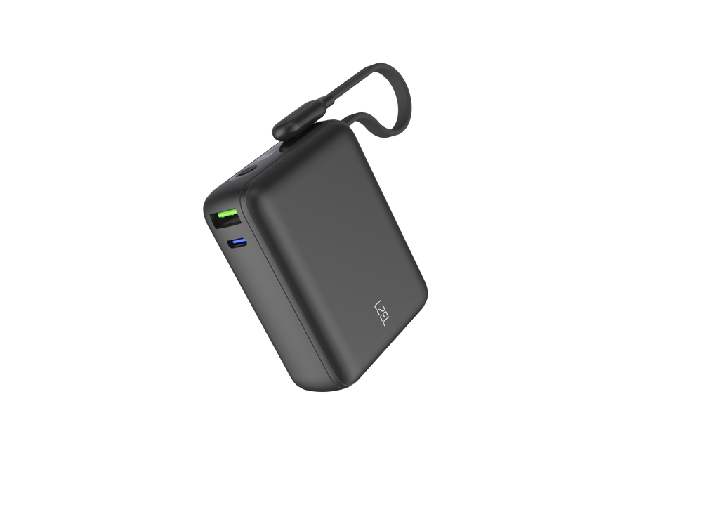 LZEL PrimeBrio 20K Mini PD Power Bank – 20000mAh, 40W, Built-in Type-C Cable | Black