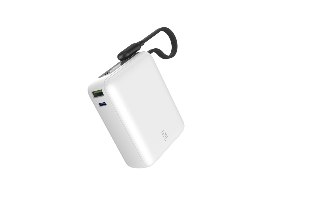 LZEL PrimeBrio 20K Mini PD Power Bank – 20000mAh, 40W, Built-in Type-C Cable | White