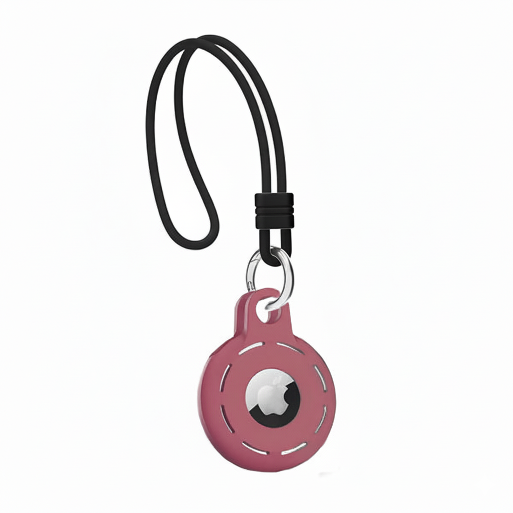 Airtag Holder with Keyring, Wrist Strap, Carabiner Keychain Ring - Red