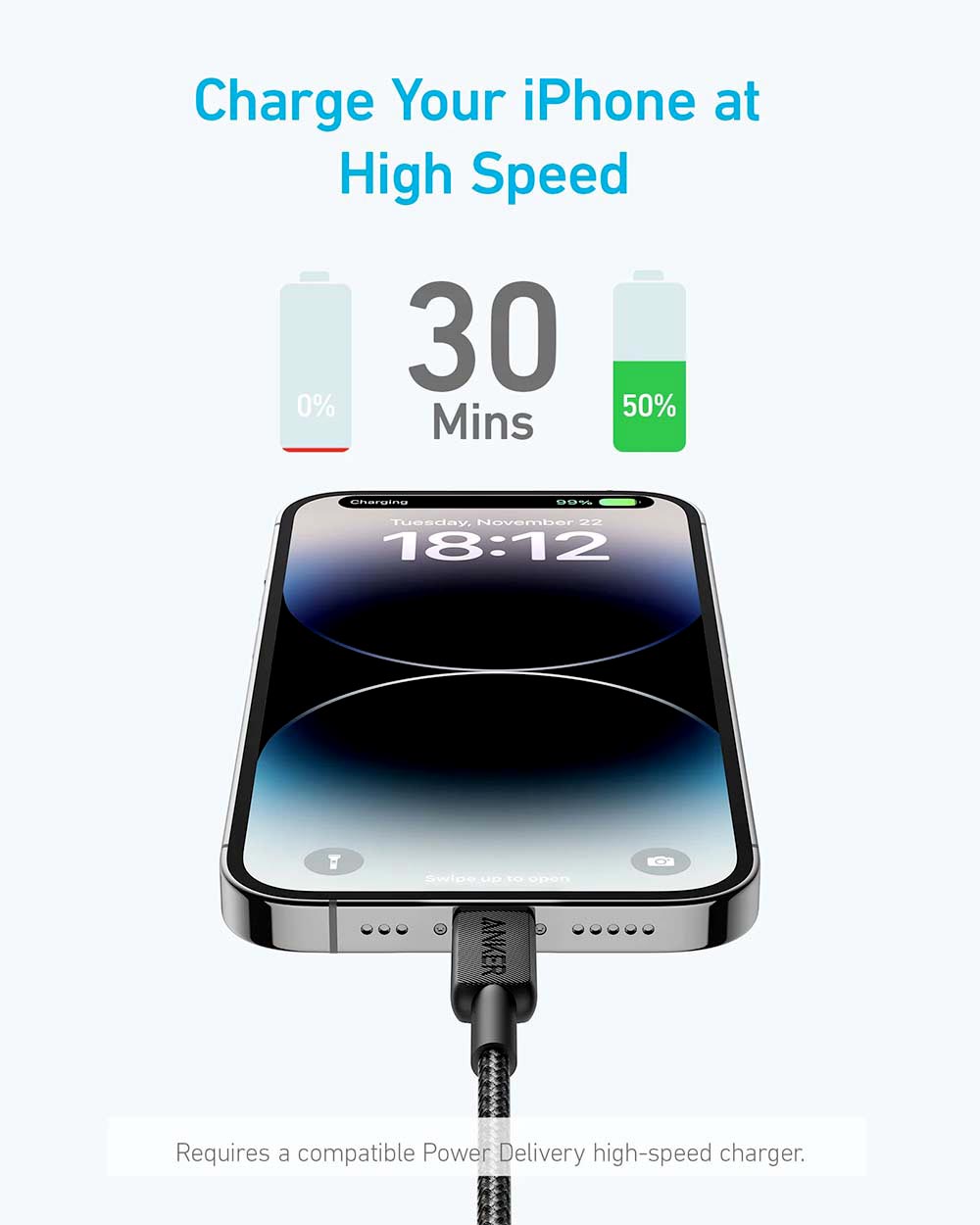 Anker 322 USB-C to Lightning Cable 3 M | Black