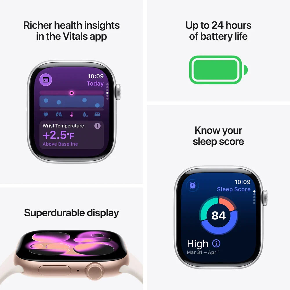 Apple Watch Series 11 GPS 46mm Silver Aluminium Case with Purple Fog Sport Band - M/L