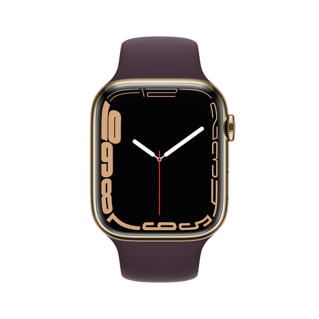 Apple Watch Series 7 GPS + Cellular, 45mm Gold Stainless Steel Case with Dark Cherry Sport Band - Regular