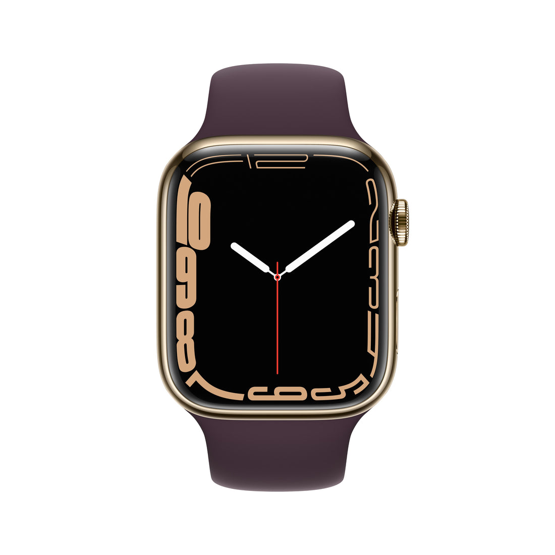 Apple Watch Series 7 GPS + Cellular, 45mm Gold Stainless Steel Case with Dark Cherry Sport Band - Regular