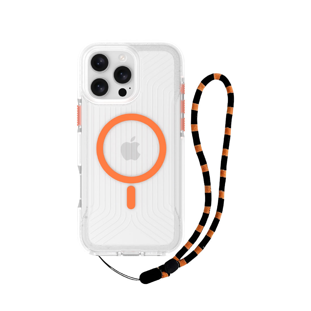 Asli Global LanyardMag MagSafe Case for iPhone 16 Pro Max â€“ Built-In Lanyard | Clear/Orange