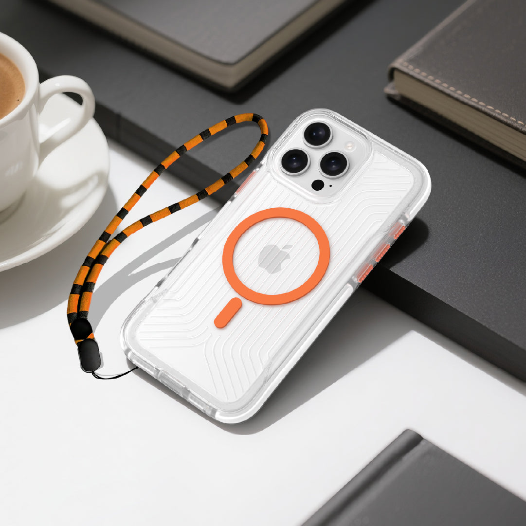 Asli Global LanyardMag MagSafe Case for iPhone 16 Pro Max â€“ Built-In Lanyard | Clear/Orange
