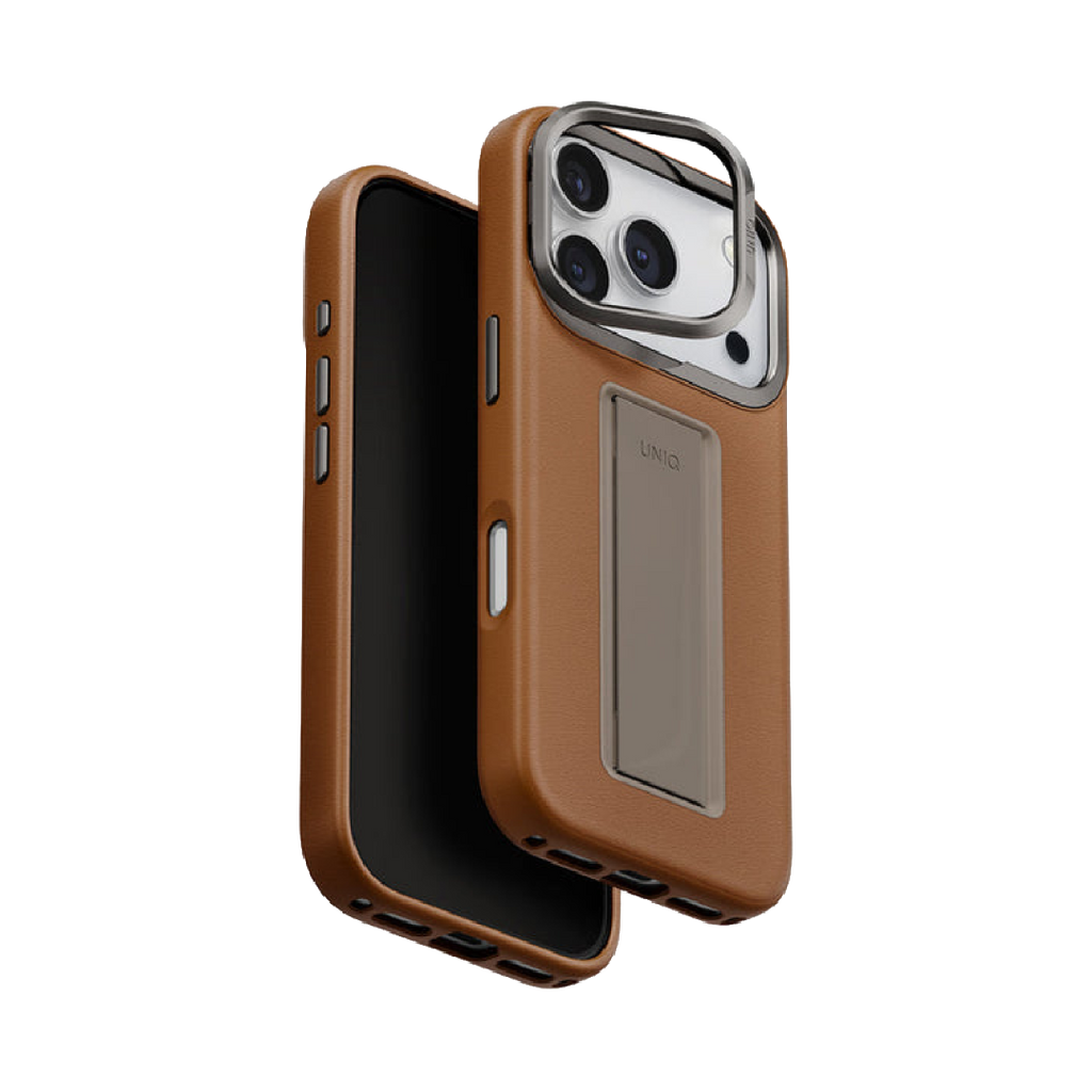 UNIQ Hybrid Heldro Pro MagClick Case with Camera Stand for iPhone 17 Pro | Caramel