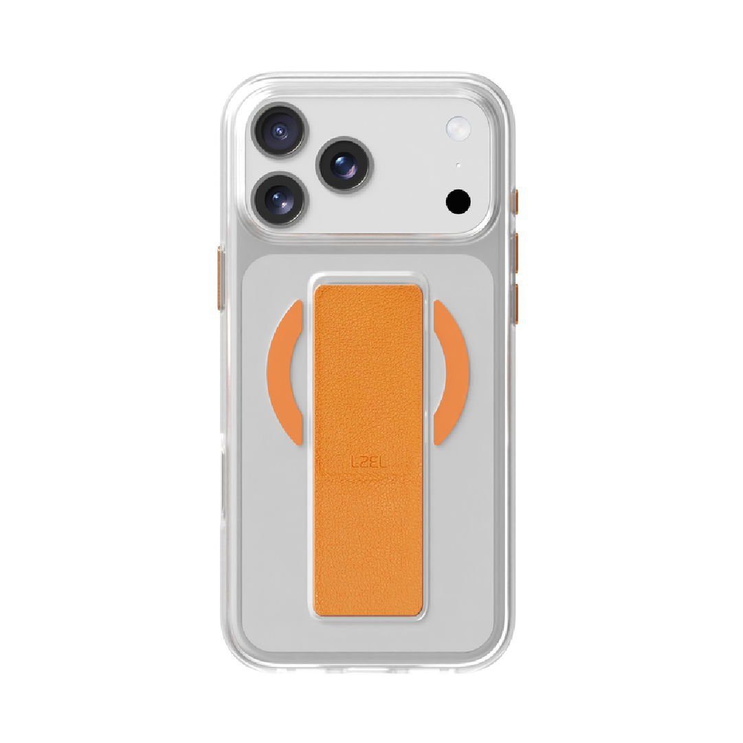 LZEL MagClear LeatherGrip Case for iPhone 17 Pro | Papaya