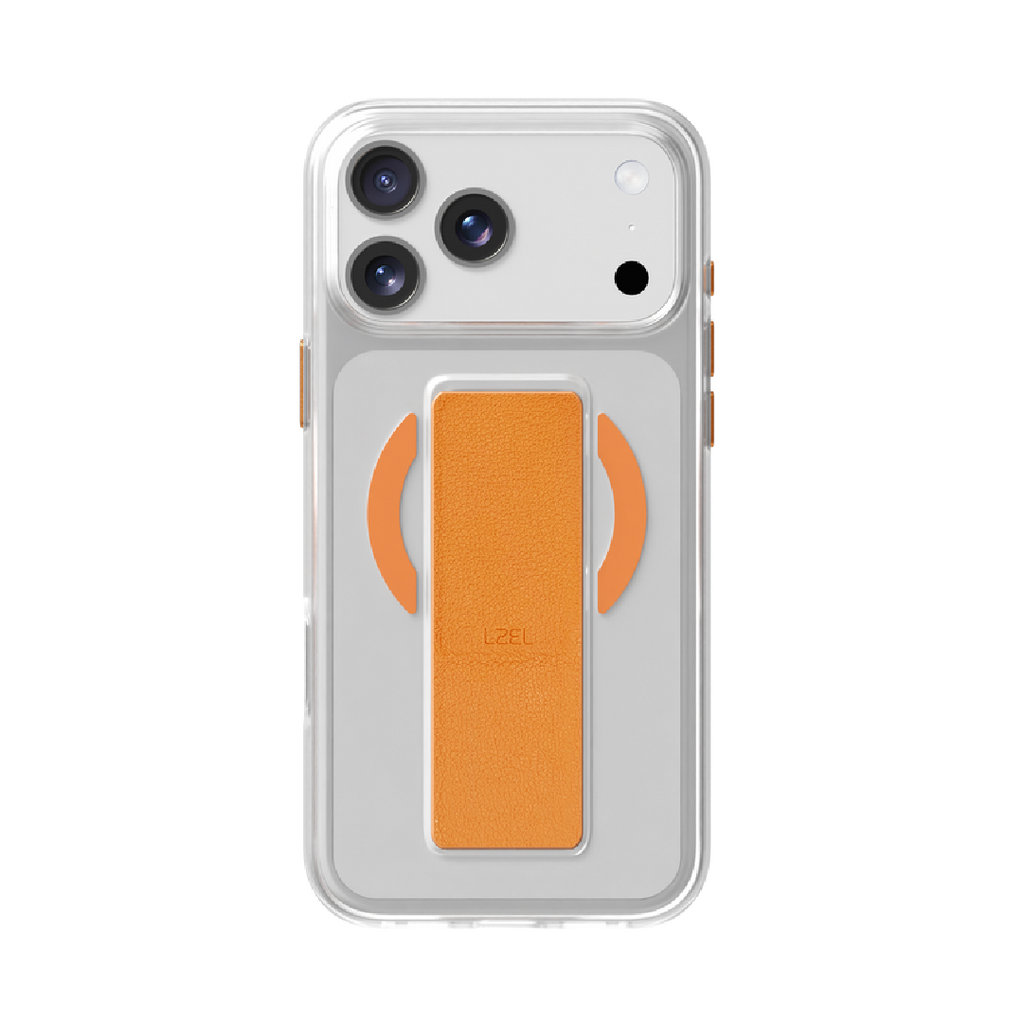 LZEL MagClear LeatherGrip Case for iPhone 17 Pro Max | Papaya