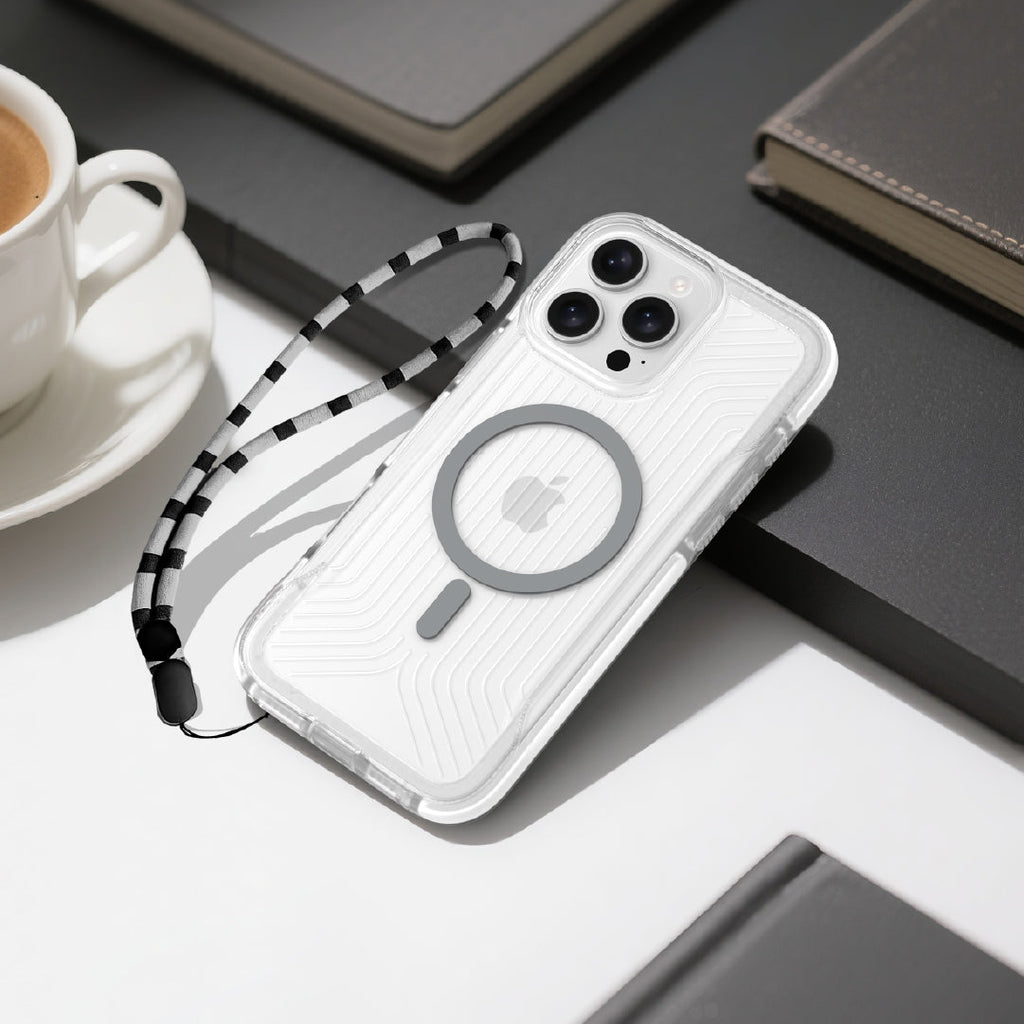 Asli Global LanyardMag MagSafe Case for iPhone 16 Pro Max â€“ Built-In Lanyard | Clear/Gray