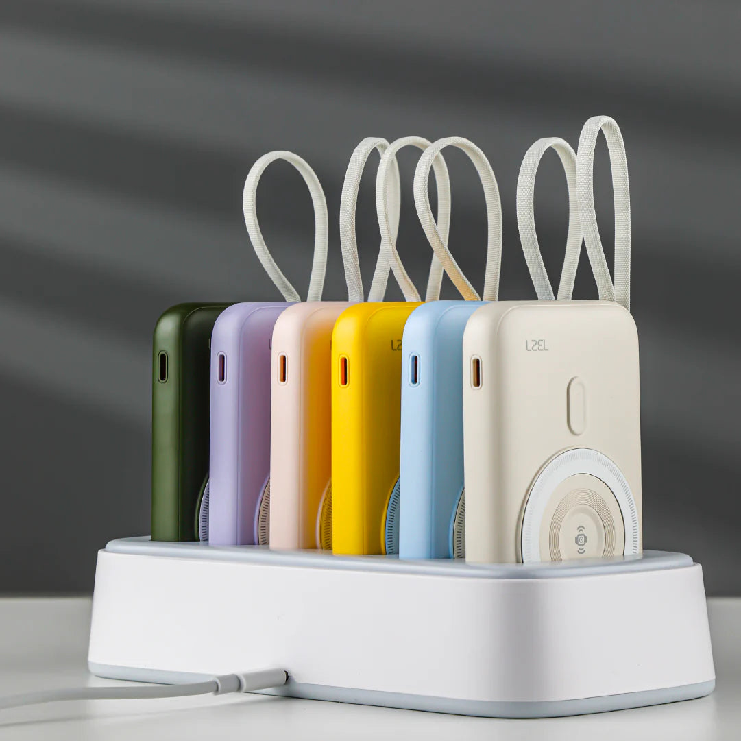 LZEL HexaEnergia Station 6x Wireless Powerbank Charging Dock | 10000mAh Full Battery | Built-in Cable | White
