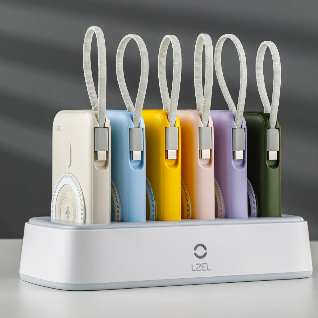 LZEL HexaEnergia Station 6x Wireless Powerbank Charging Dock | 10000mAh Full Battery | Built-in Cable | White