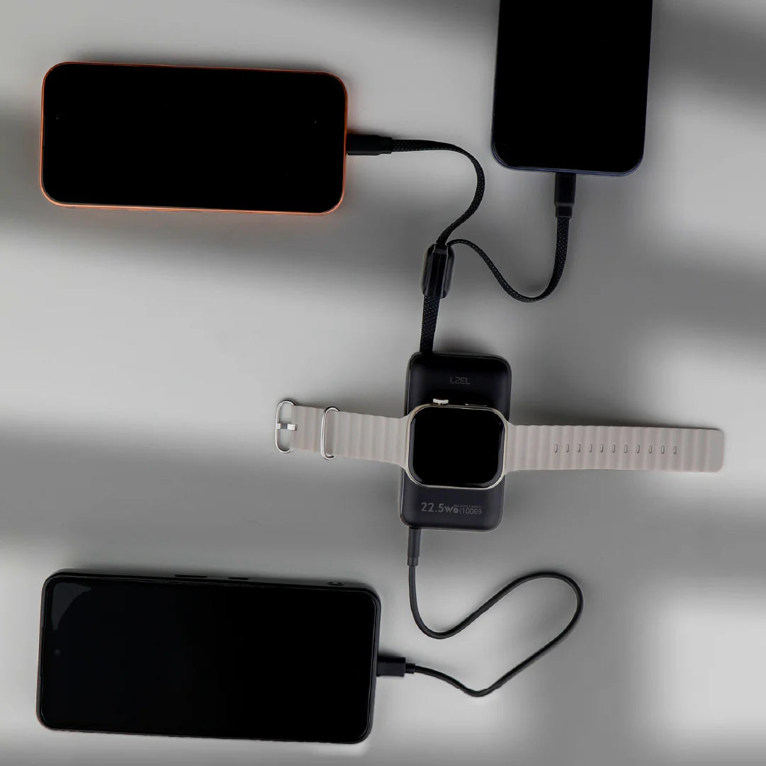 LZEL Ampflow10 Mini 10000Mah Pd Power Bank 22.5W | Built-In Type-C & Lightning Cable | Wireless Charging