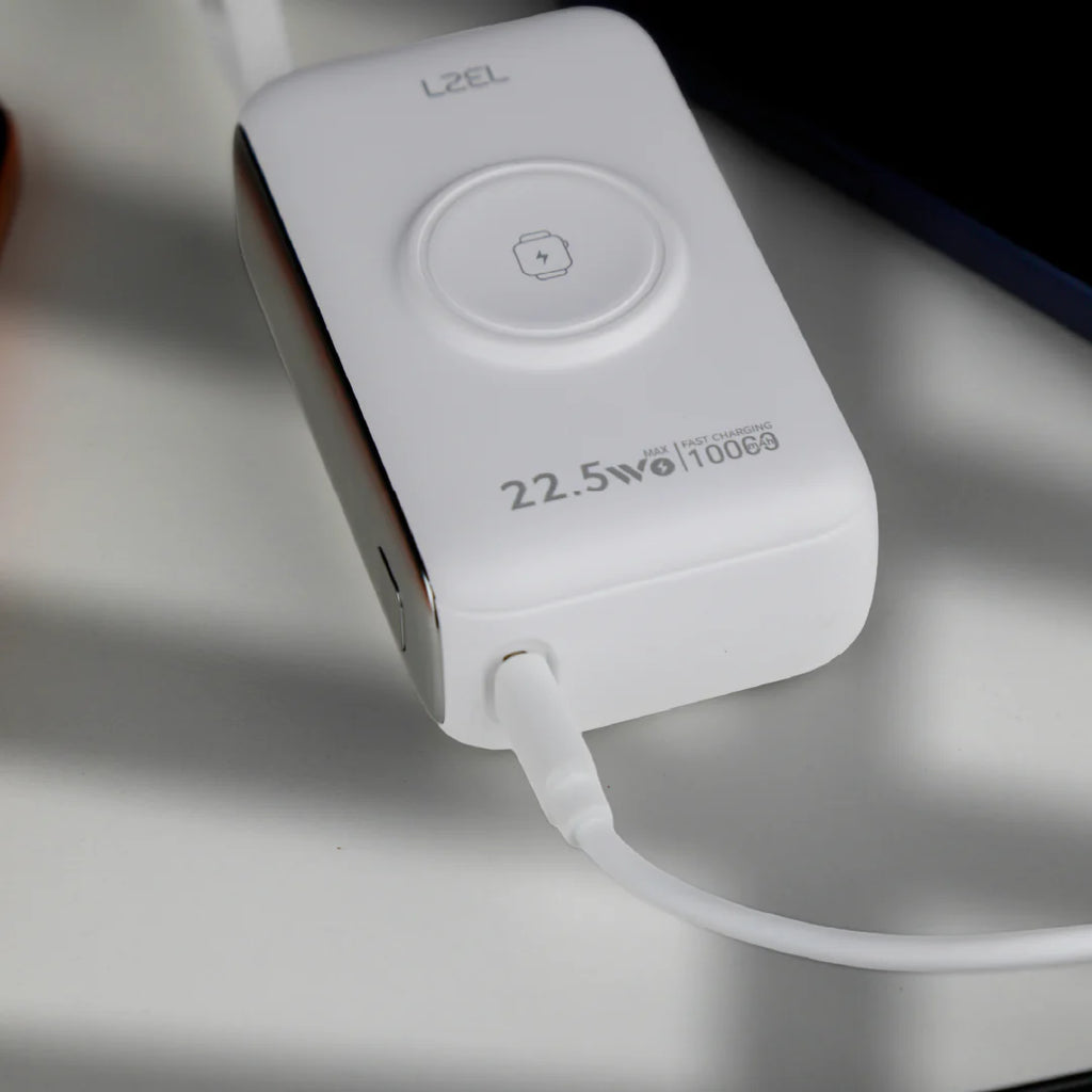 LZEL Ampflow10 Mini 10000Mah Pd Power Bank 22.5W | Built-In Type-C & Lightning Cable | Wireless Charging