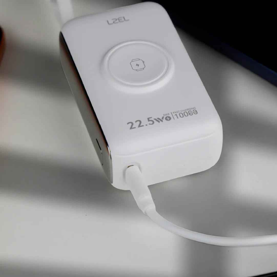 LZEL Ampflow10 Mini 10000Mah Pd Power Bank 22.5W | Built-In Type-C & Lightning Cable | Wireless Charging