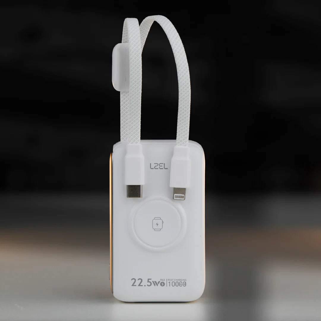 LZEL Ampflow10 Mini 10000Mah Pd Power Bank 22.5W | Built-In Type-C & Lightning Cable | Wireless Charging